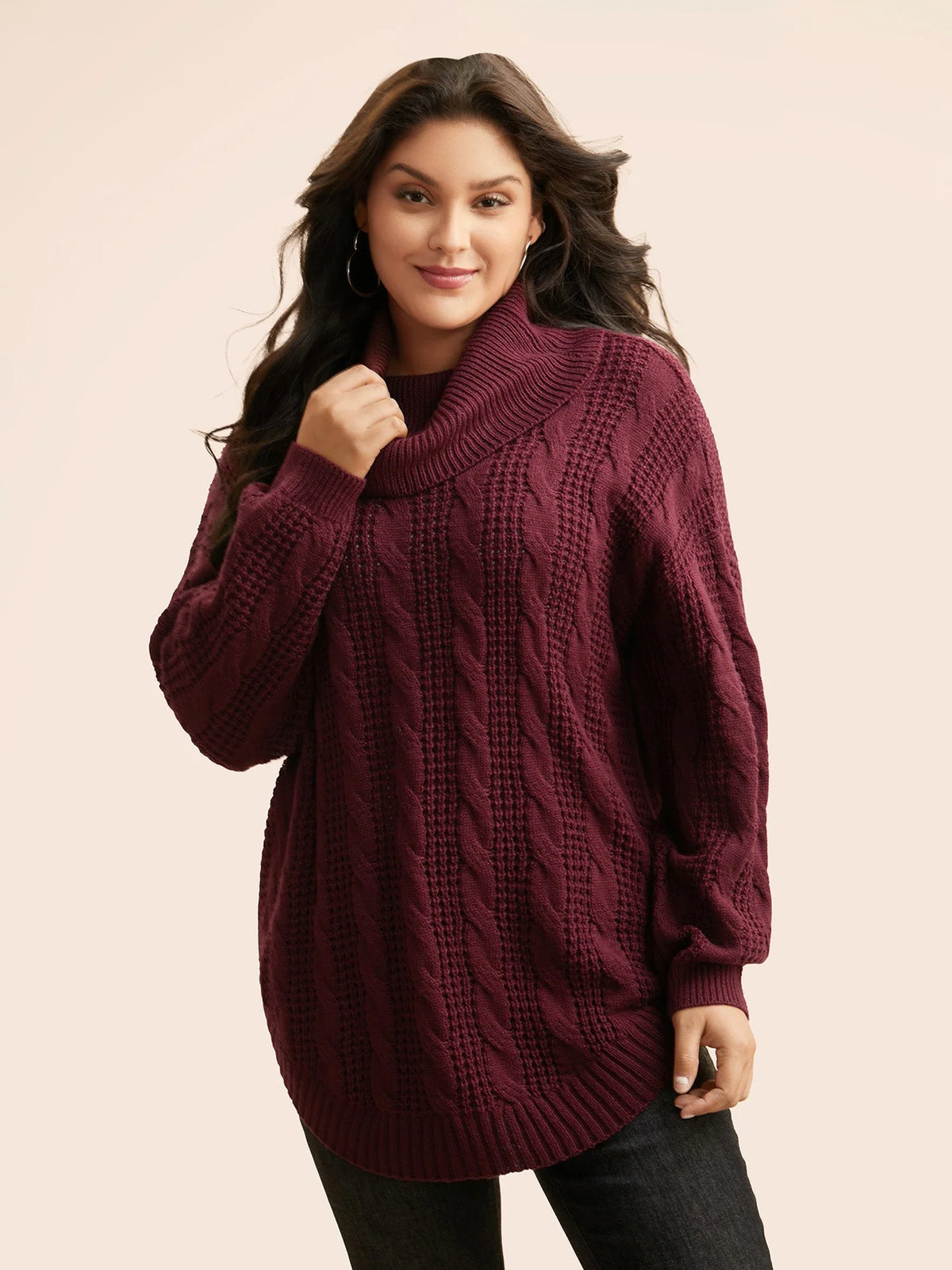 Tula Cable-Knit Pullover | Turtleneck, Curved Hem, Extended Sizes 2