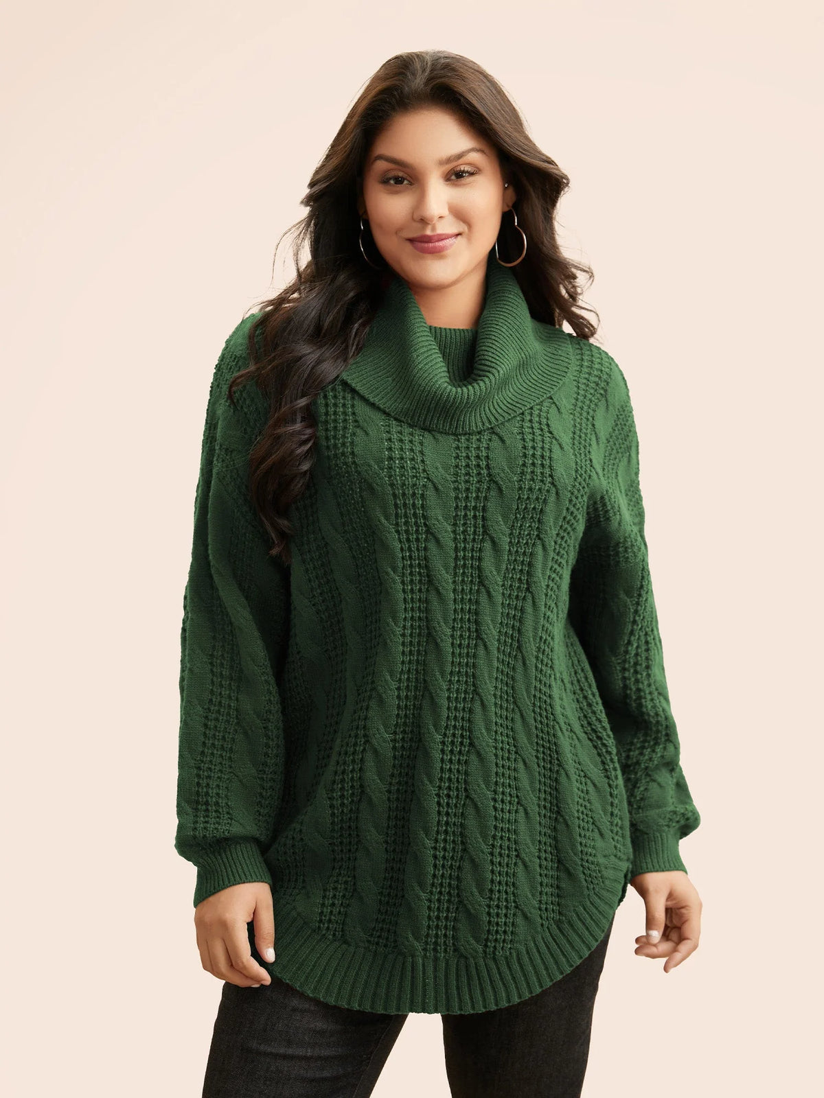 Tula Cable-Knit Pullover | Turtleneck, Curved Hem, Extended Sizes 9