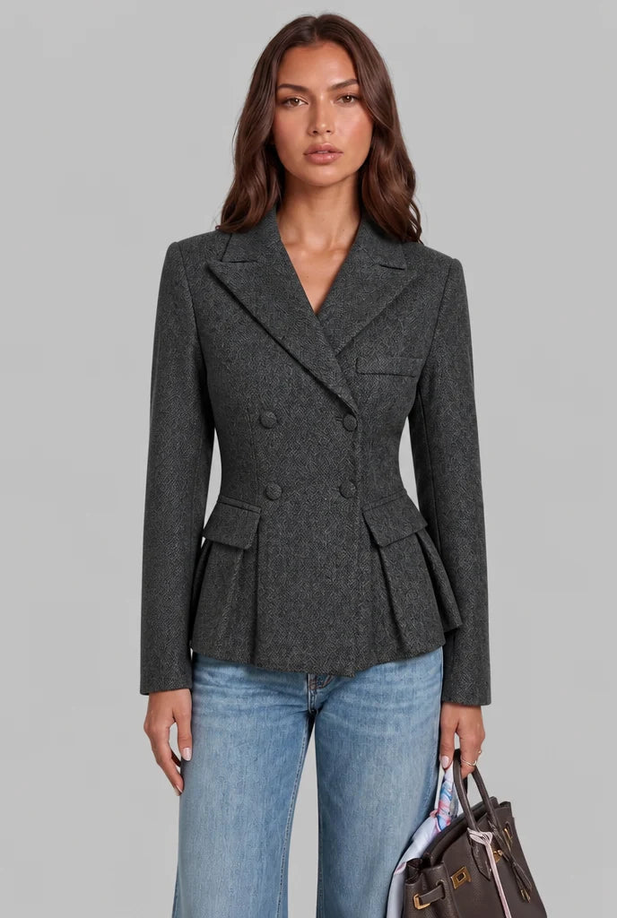 Tweed Peplum Blazer with Double-Breasted Front 0
