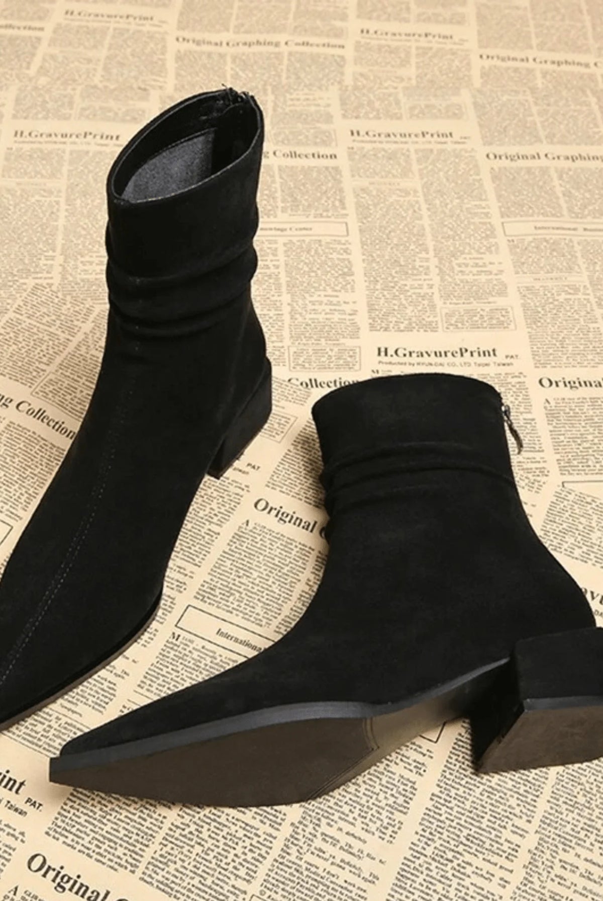 Vera Black Ankle Boots | Suede-Touch, Pointed Toe, Block Heel 3