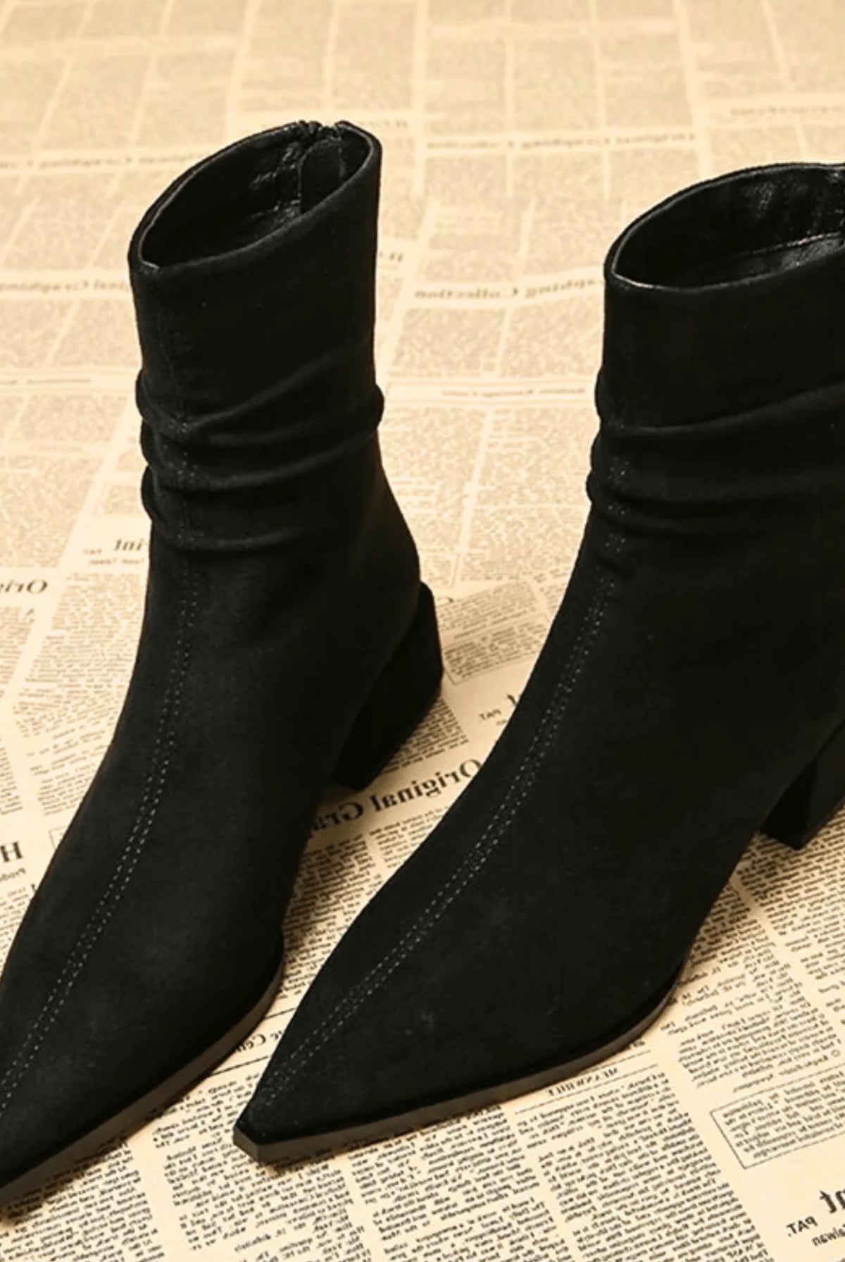 Vera Black Ankle Boots | Suede-Touch, Pointed Toe, Block Heel 5