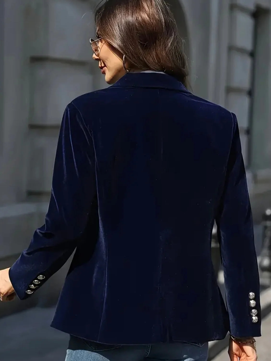 Vera Velvet Blazer | Navy with Gold Buttons, Tailored Fit 2