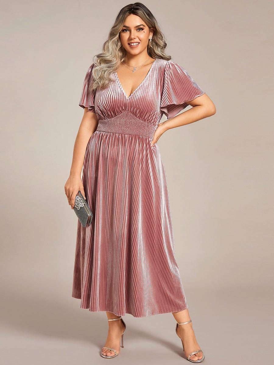 Vera Velvet Dress | Plus Size A-Line Cocktail Dress, Tea-Length, V-Neck 10
