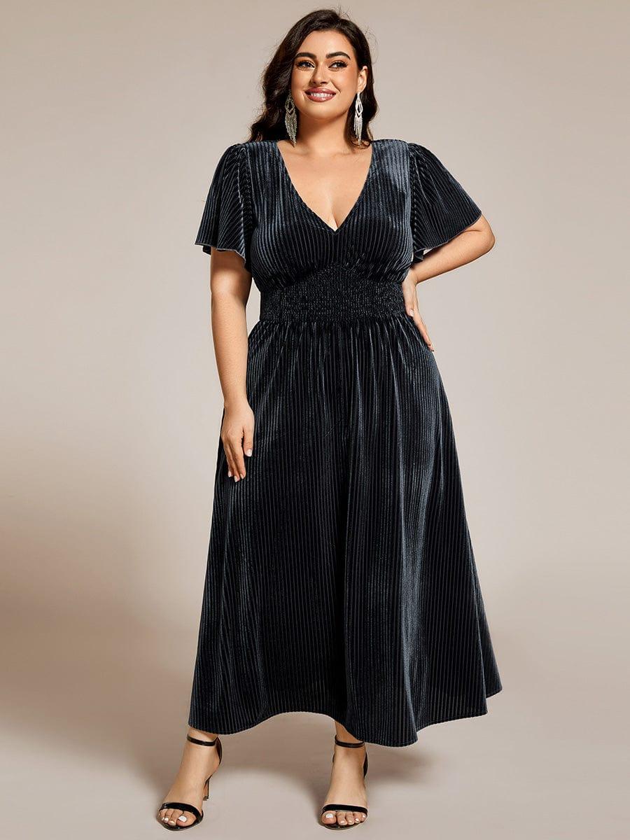 Vera Velvet Dress | Plus Size A-Line Cocktail Dress, Tea-Length, V-Neck 12