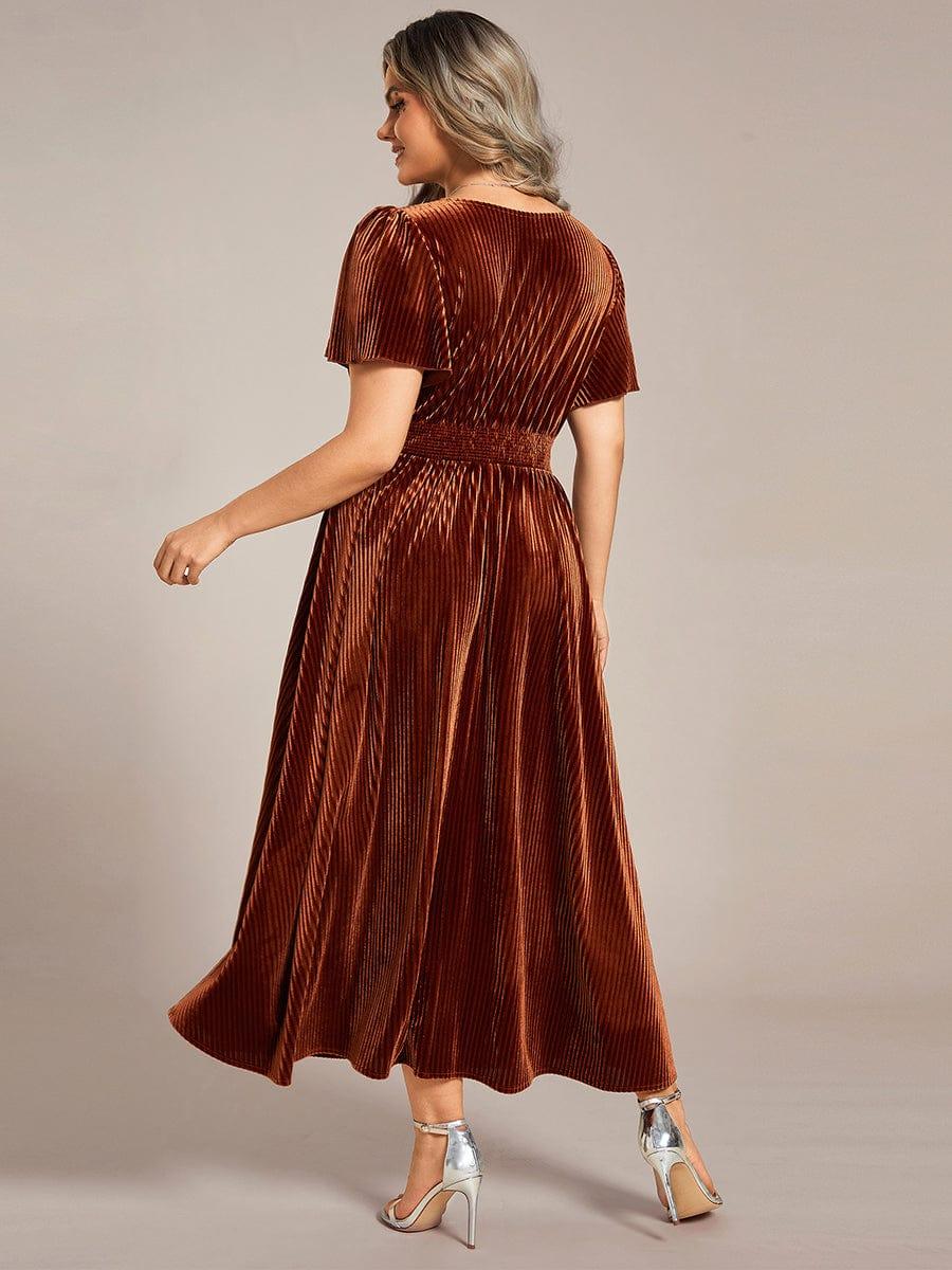 Vera Velvet Dress | Plus Size A-Line Cocktail Dress, Tea-Length, V-Neck 2