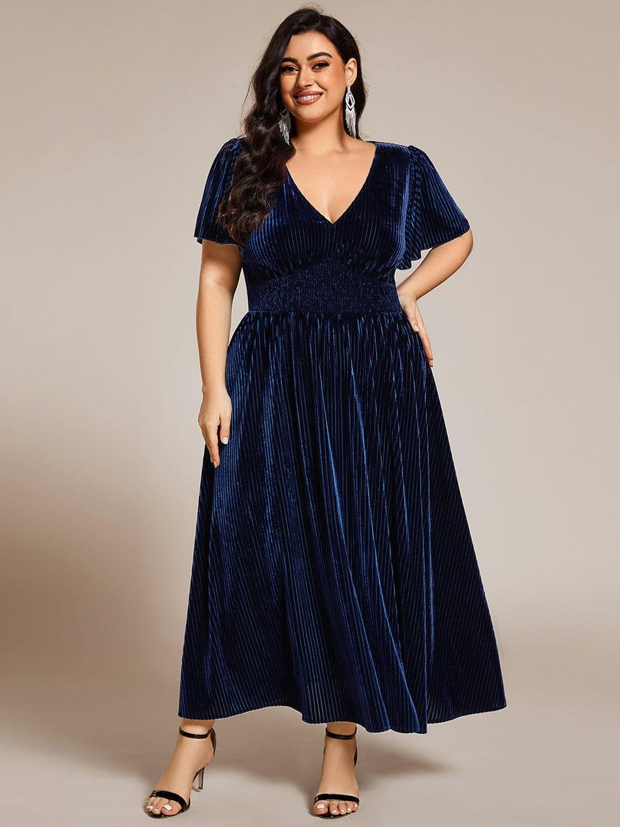 Vera Velvet Dress | Plus Size A-Line Cocktail Dress, Tea-Length, V-Neck 9
