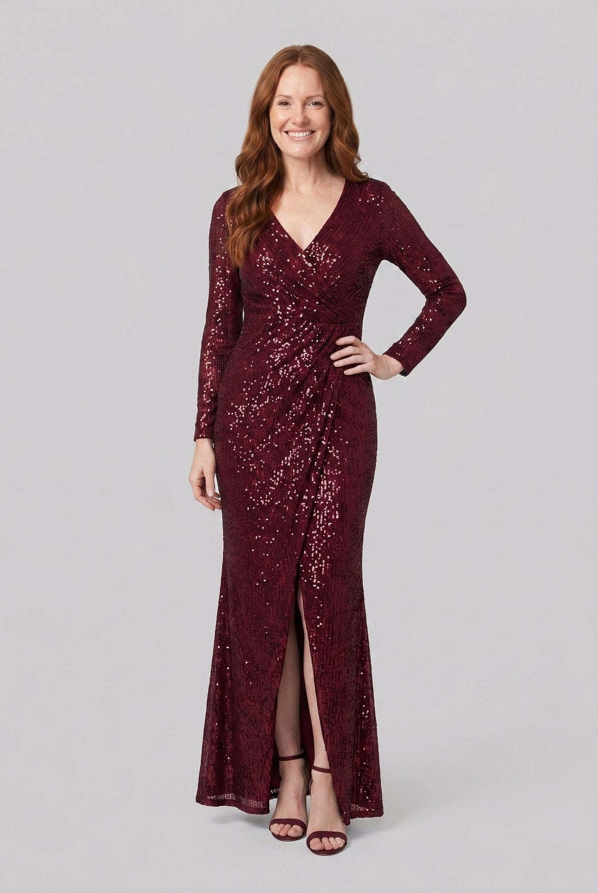 Vesper sequin evening gown with thigh-high slit 1