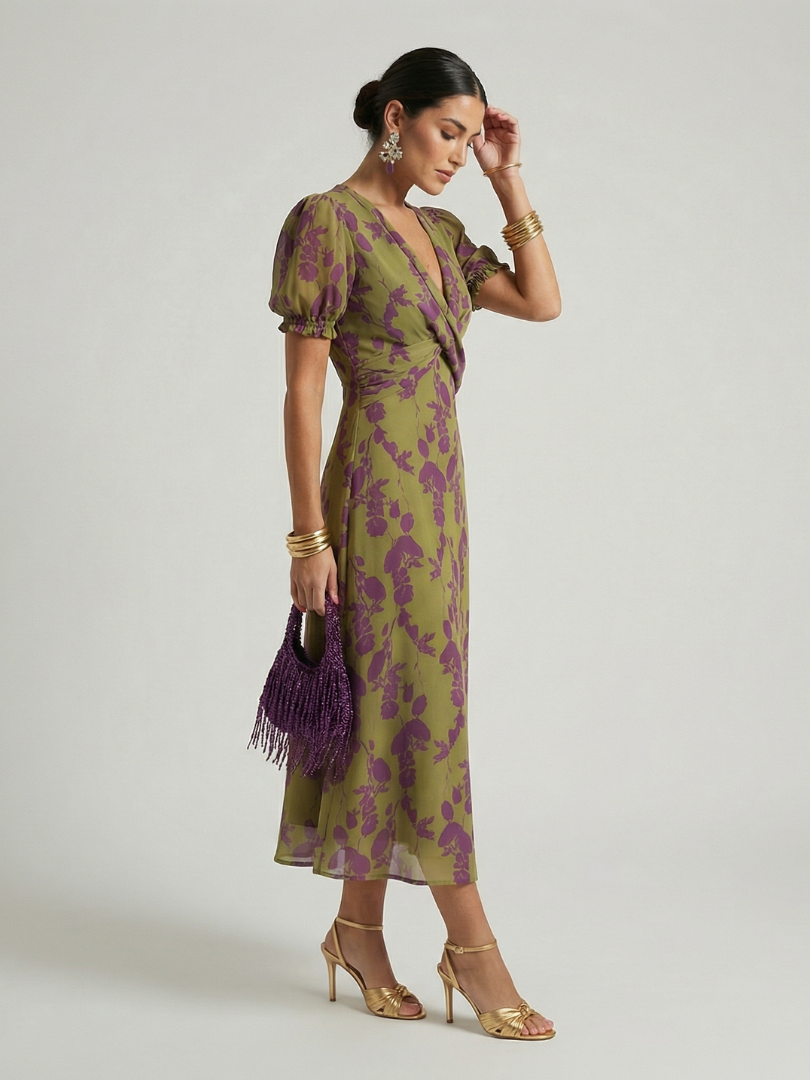 Virel Floral Midi Dress | Lightweight Wrap Style, Short Sleeves 1