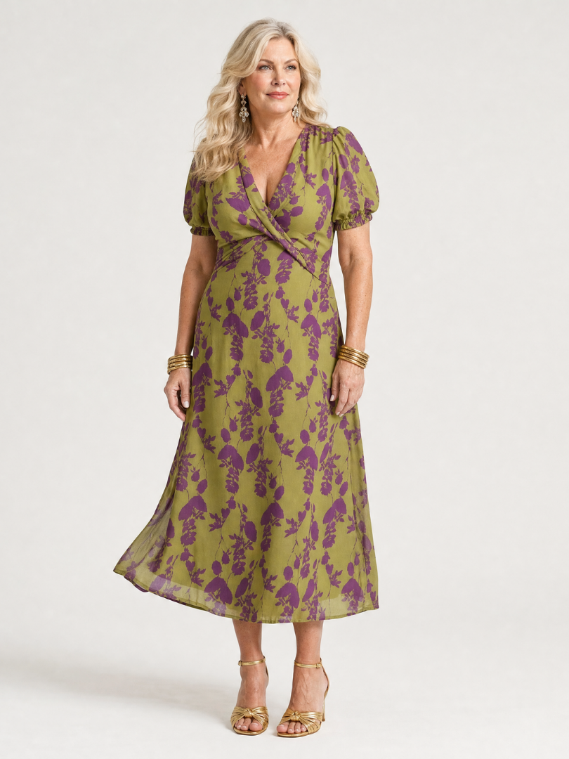 Virel Floral Midi Dress | Lightweight Wrap Style, Short Sleeves 5