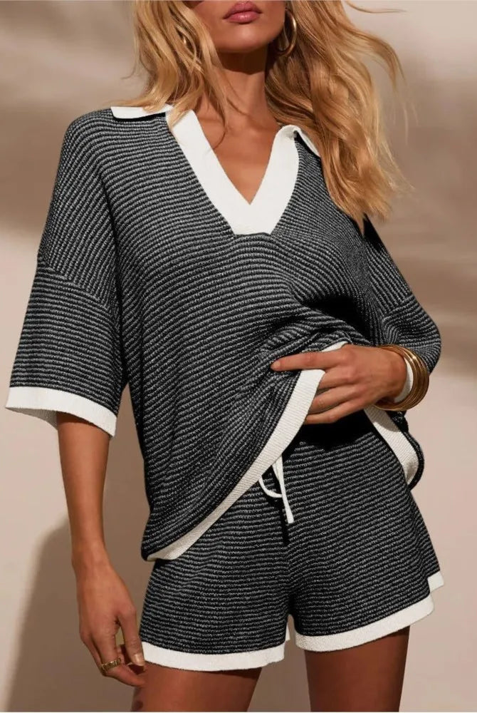Wina Knit Set | Soft V-Neck Top and Casual Shorts, Relaxed Fit 4