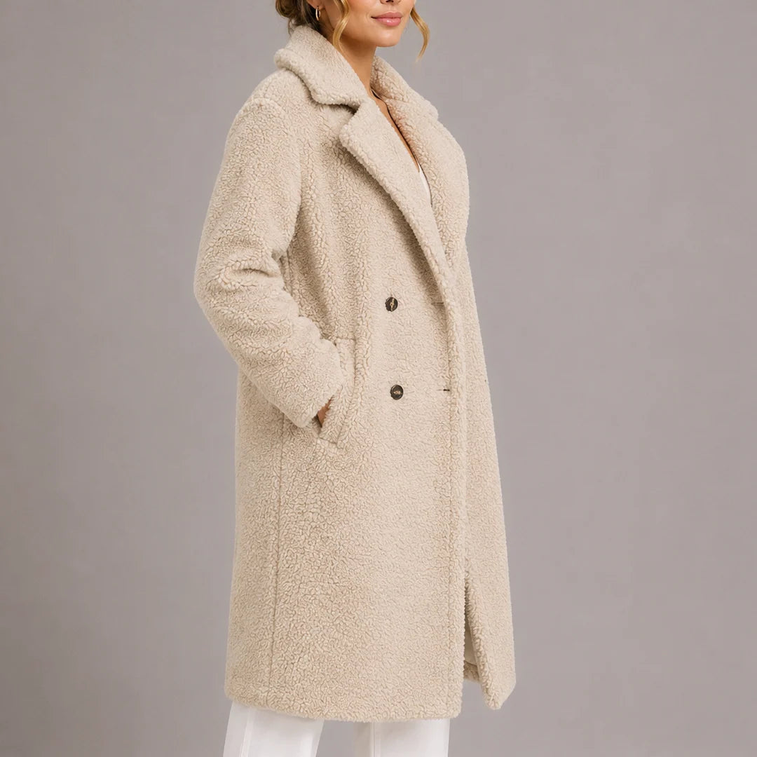 Women's Long Teddy Coat Double-Breasted Faux Fur Winter Coat 1