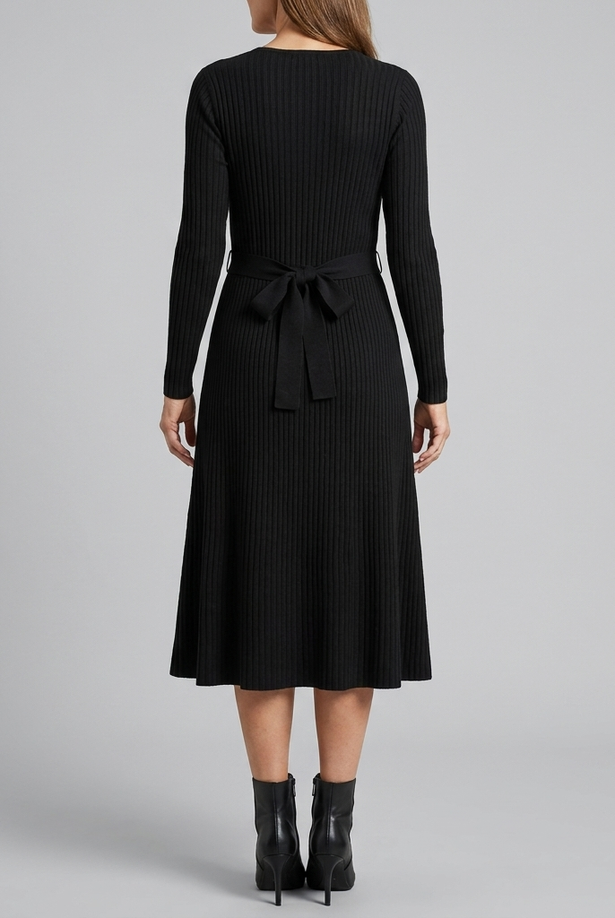 Wynne Knit Midi Dress | Ribbed Polyester, Belted with Pockets 3