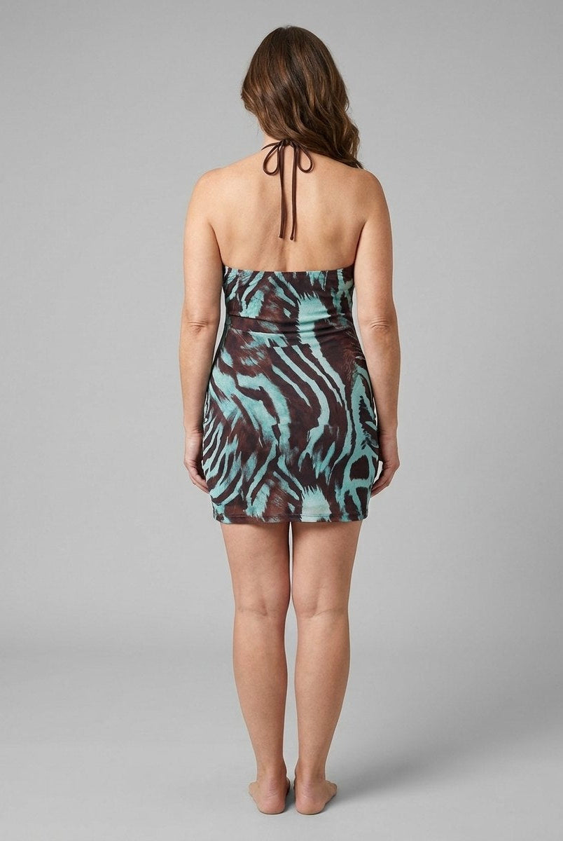 Zara Bodycon Dress | Zebra Print, Halter V-Neck, Mini Length 3