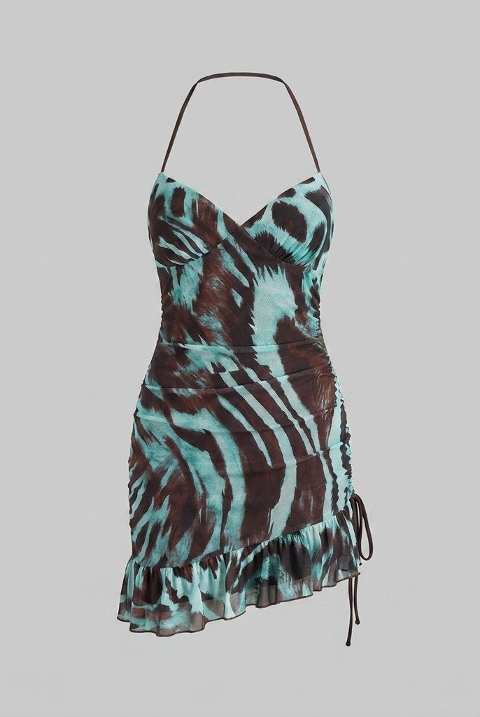 Zara Bodycon Dress | Zebra Print, Halter V-Neck, Mini Length 4