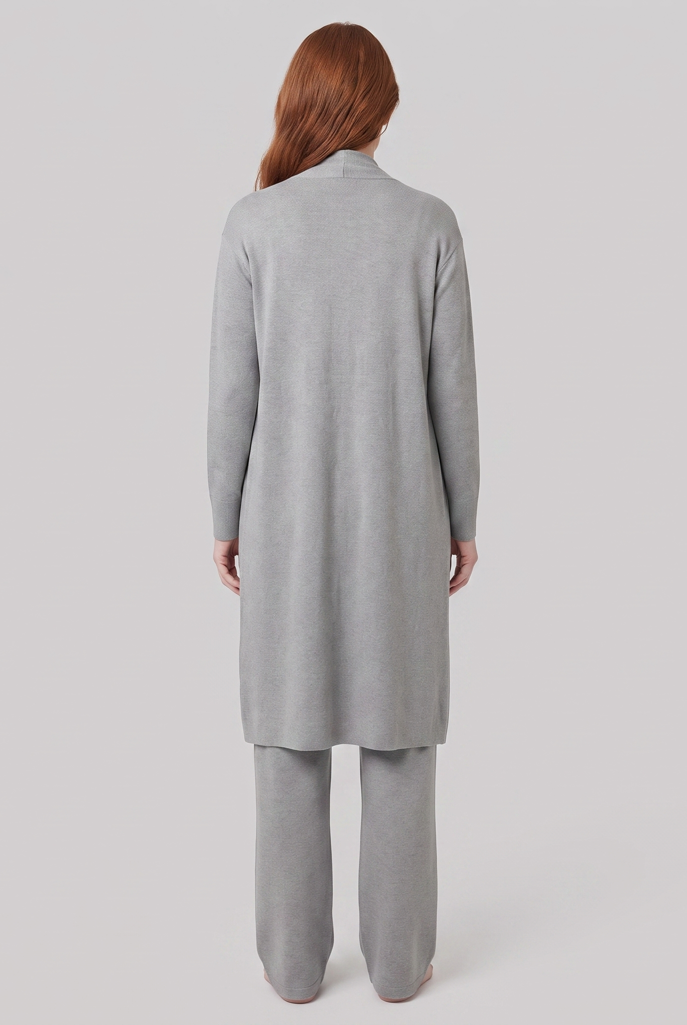 Anouk three-piece knit lounge set in grey, back view on model