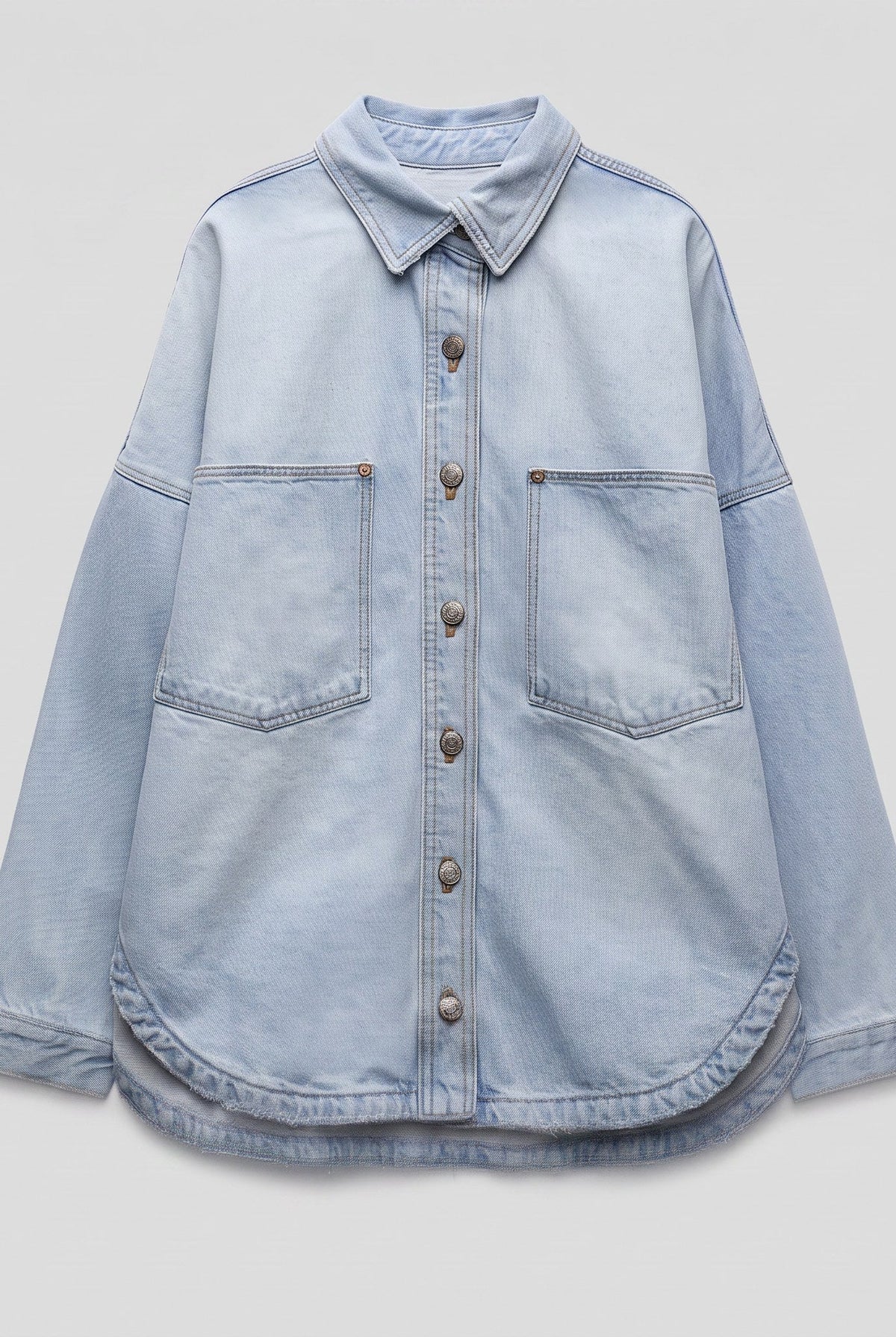 Avery cotton-blend denim shirt jacket, flat lay product shot
