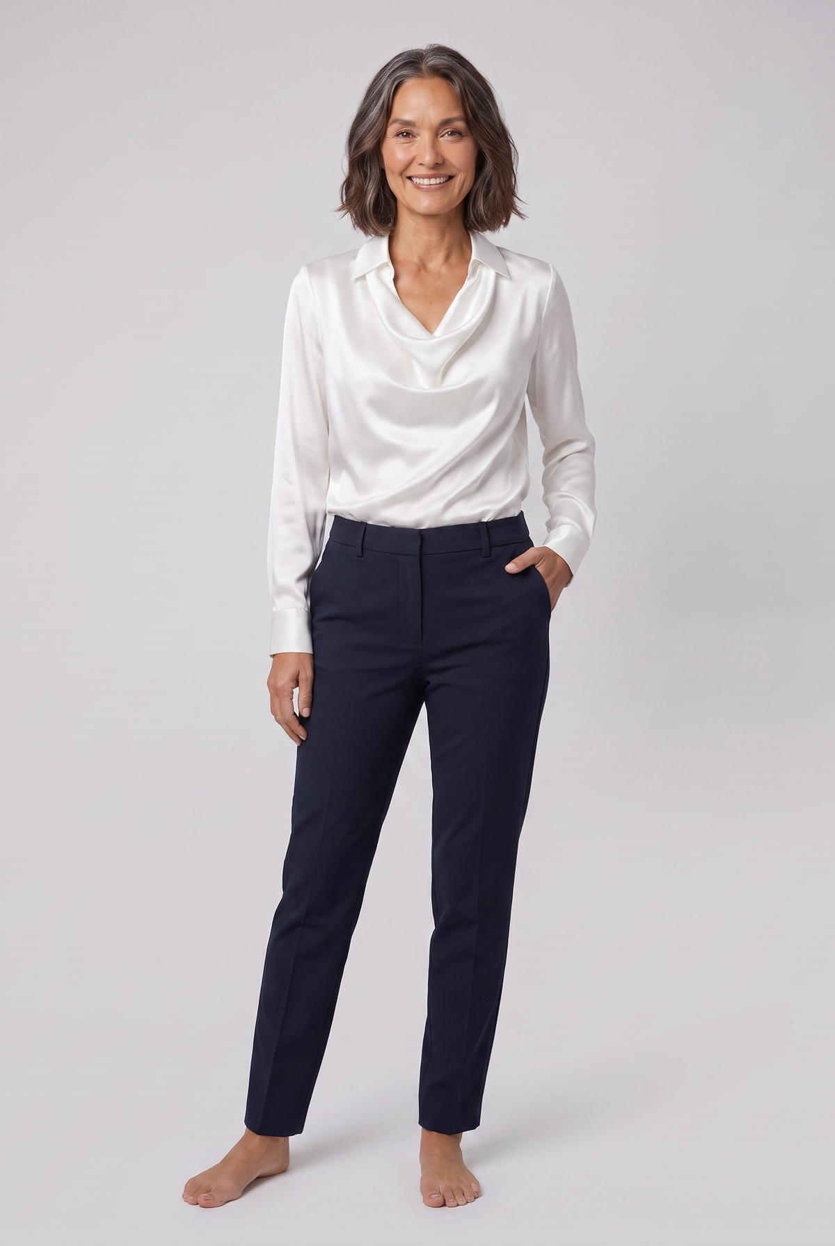 Dalia draped cowl-neck blouse in ivory on model