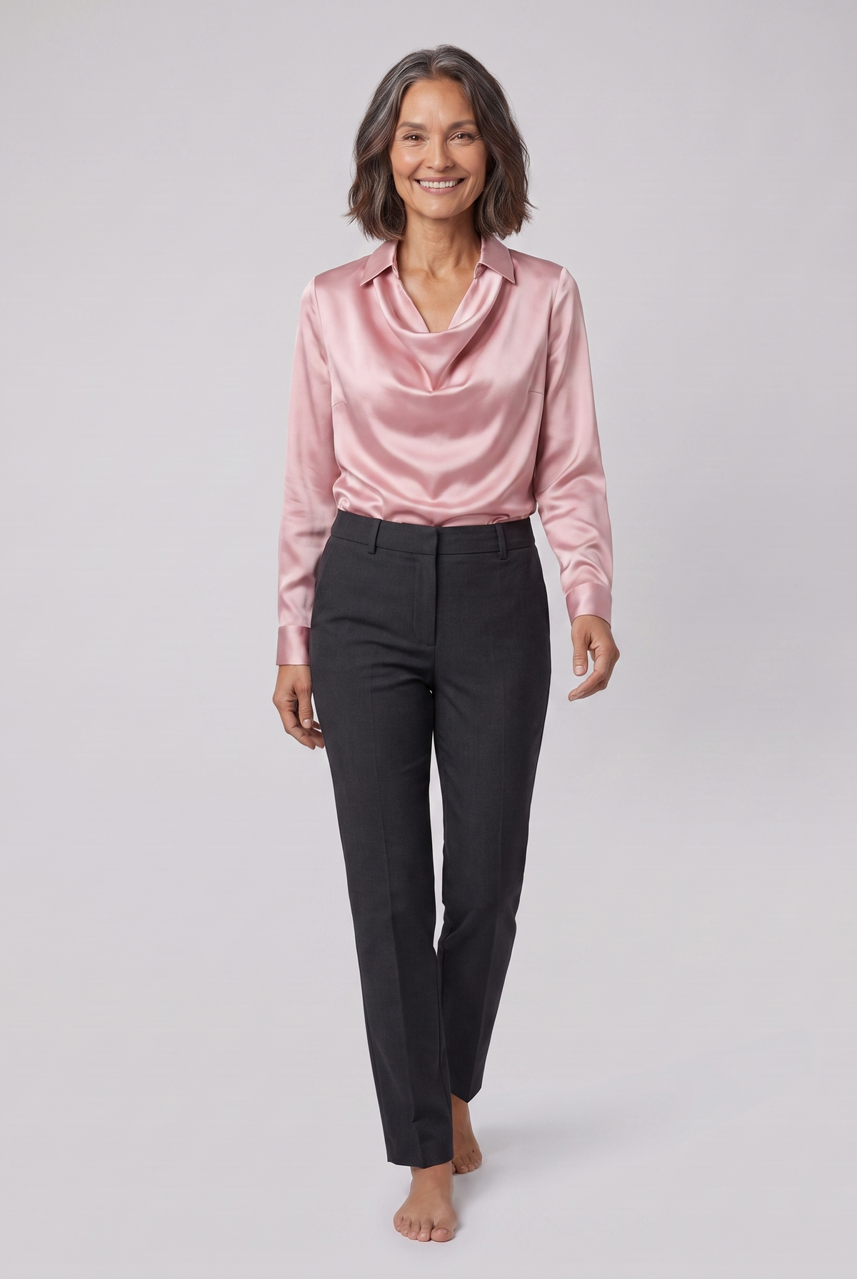 Dalia draped cowl-neck blouse in pink on model