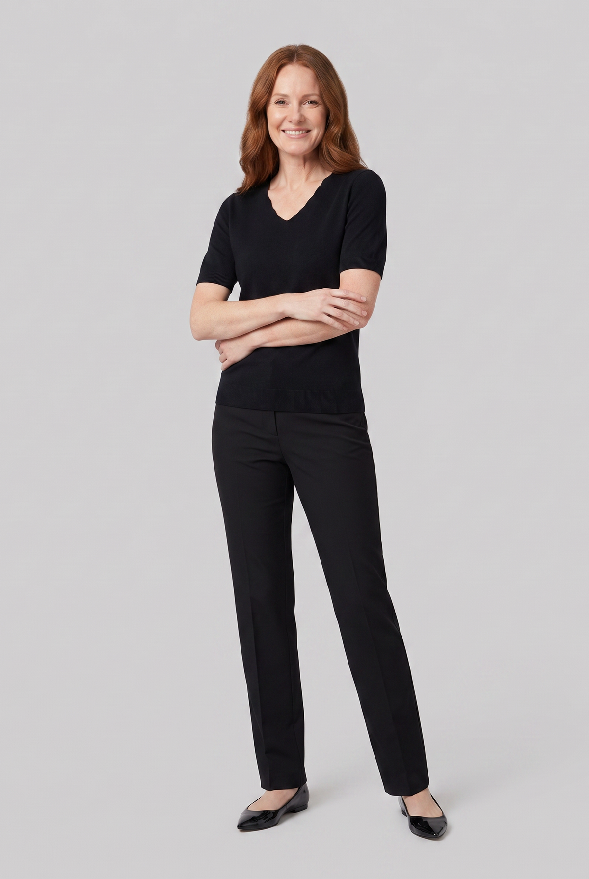Elysia wool-blend V-neck knit top in black on model