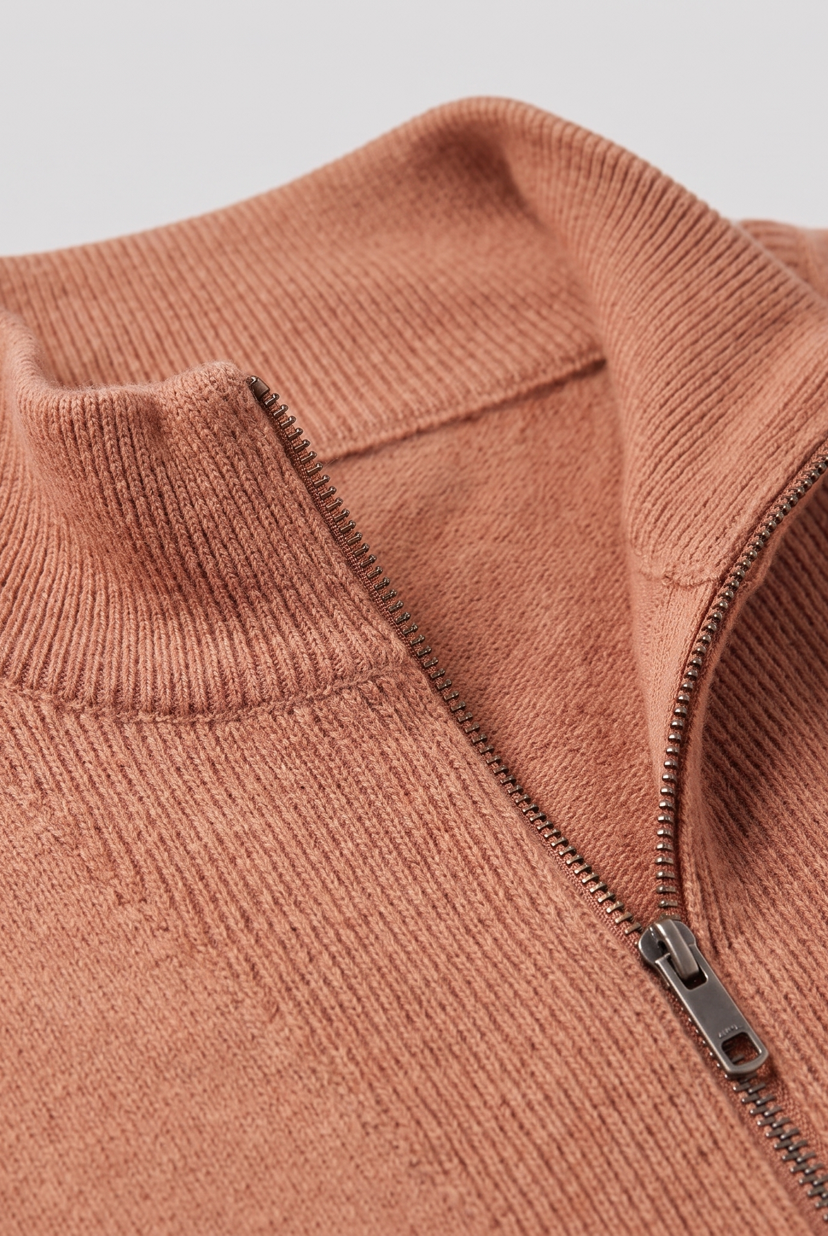 Fjorda knit lounge set collar and zip close-up