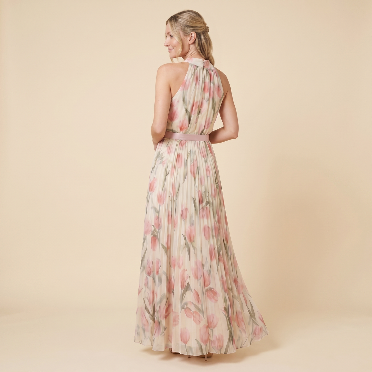 Aurelle Floral Midi Dress back view on model