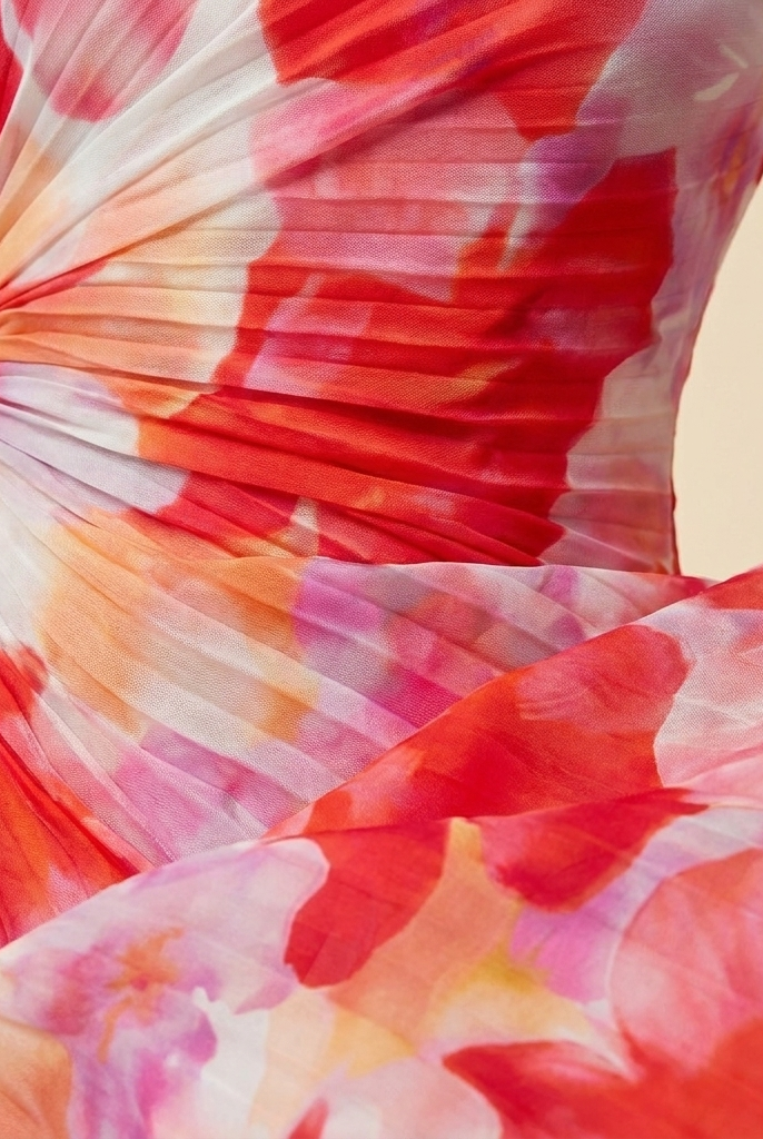 Taya Midi Dress Floral One Shoulder Pleated - Fabric Close-Up Detail