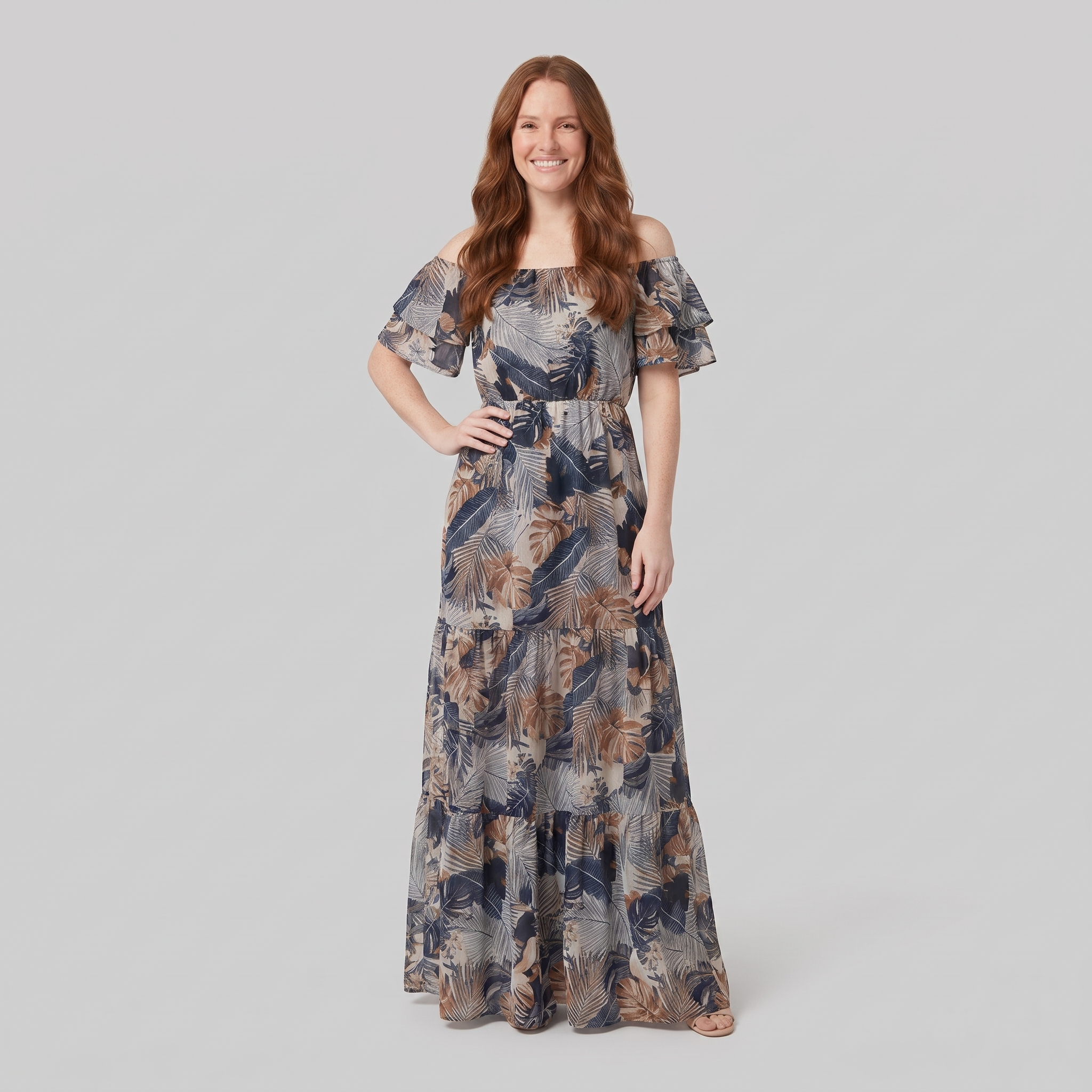 Bora Floral Maxi Dress Dark Blue - front view on model