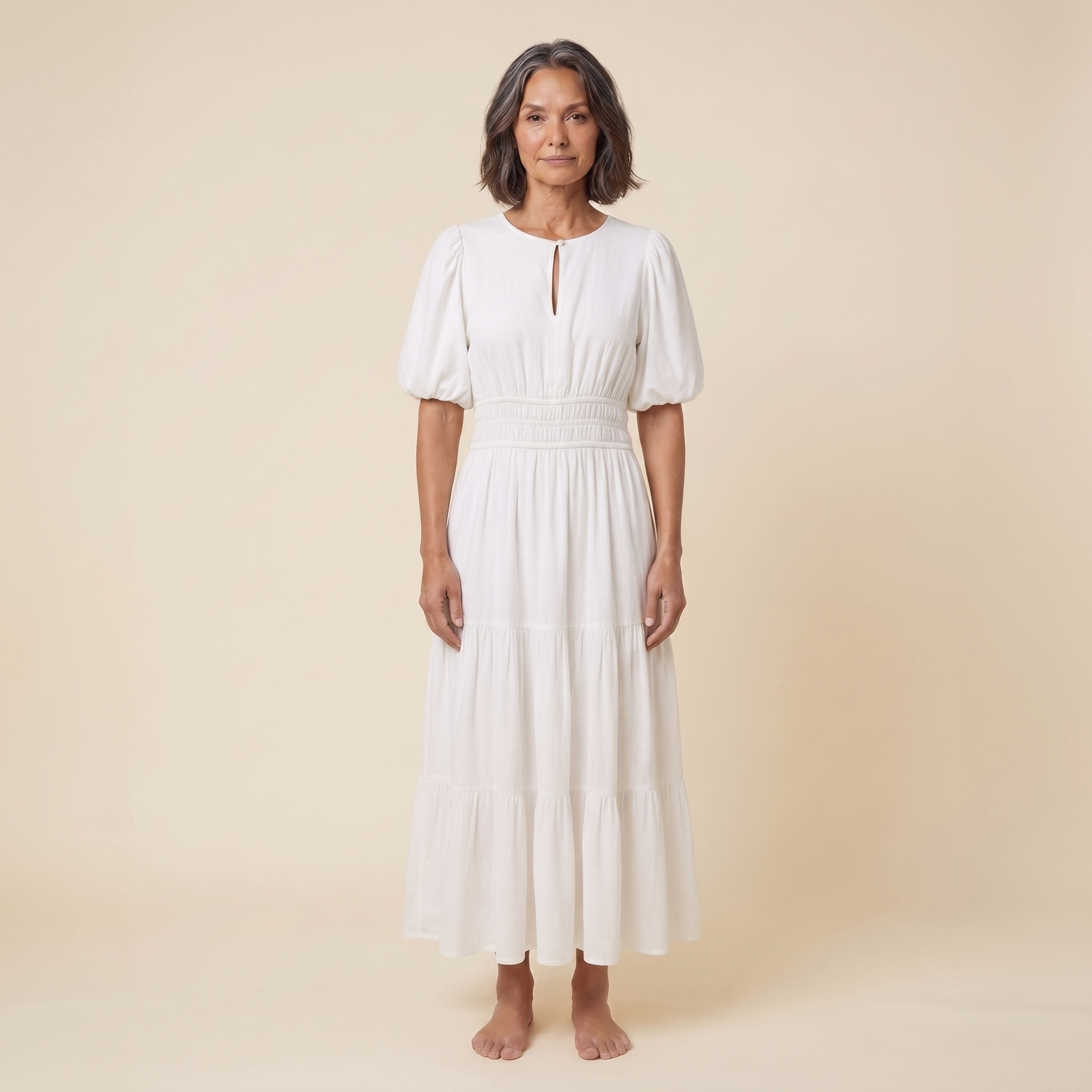 Citrine Cotton Midi Dress White - front view on model