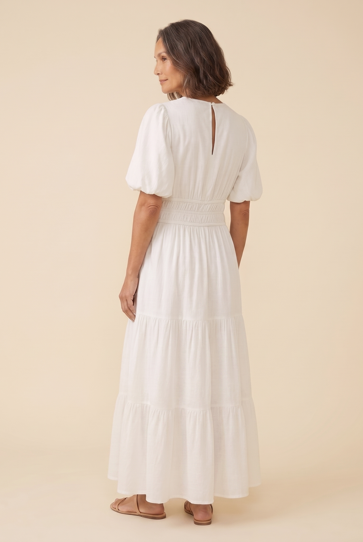 Citrine Cotton Midi Dress White - back view on model