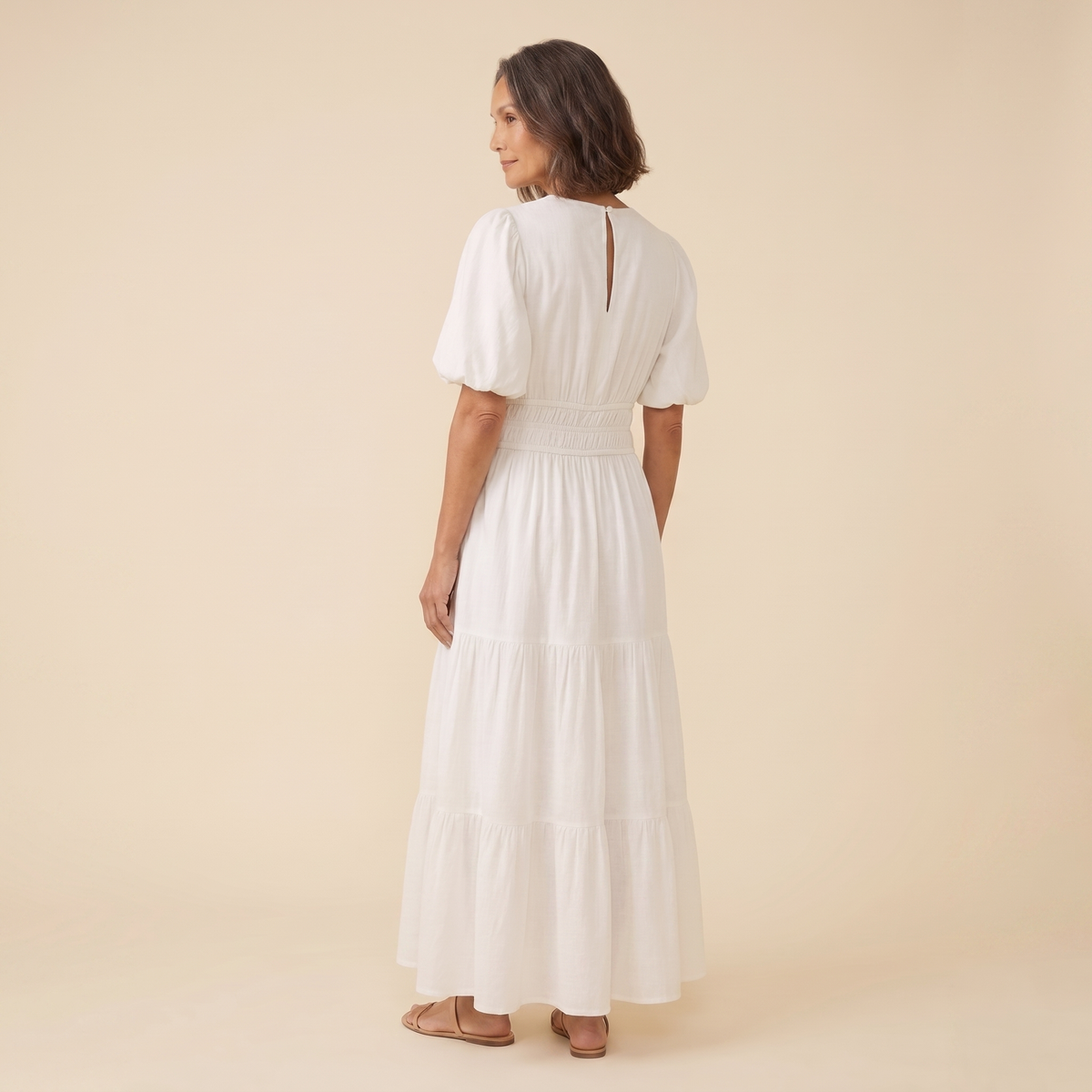 Citrine Cotton Midi Dress White - back view on model