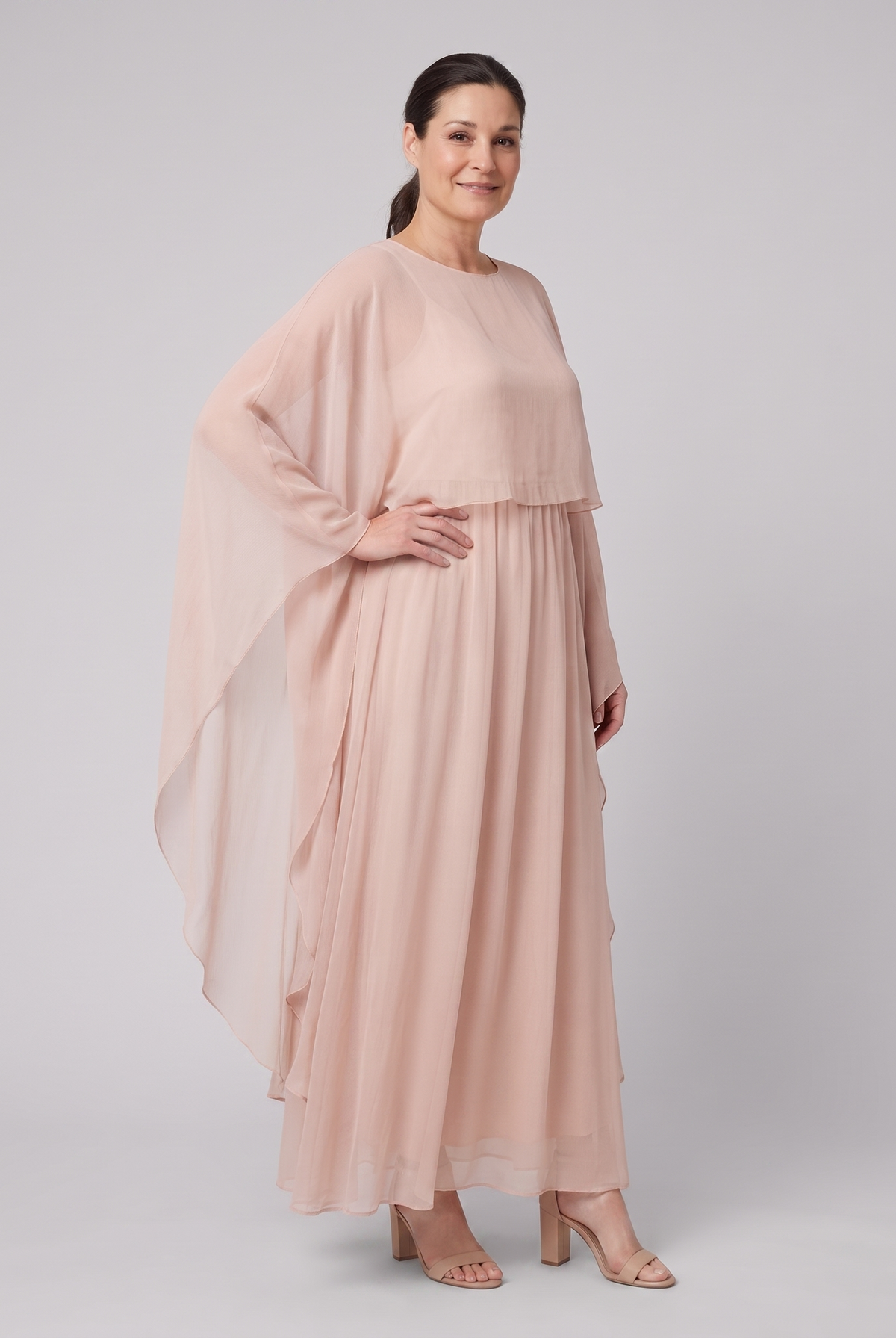 Cora Chiffon Maxi Dress Pink - three quarter angle on model