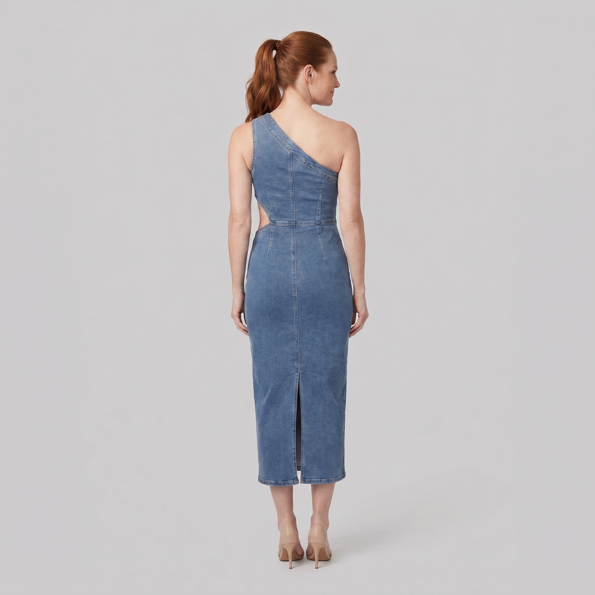Dazzle Midi Dress in Steel Blue - back view on model