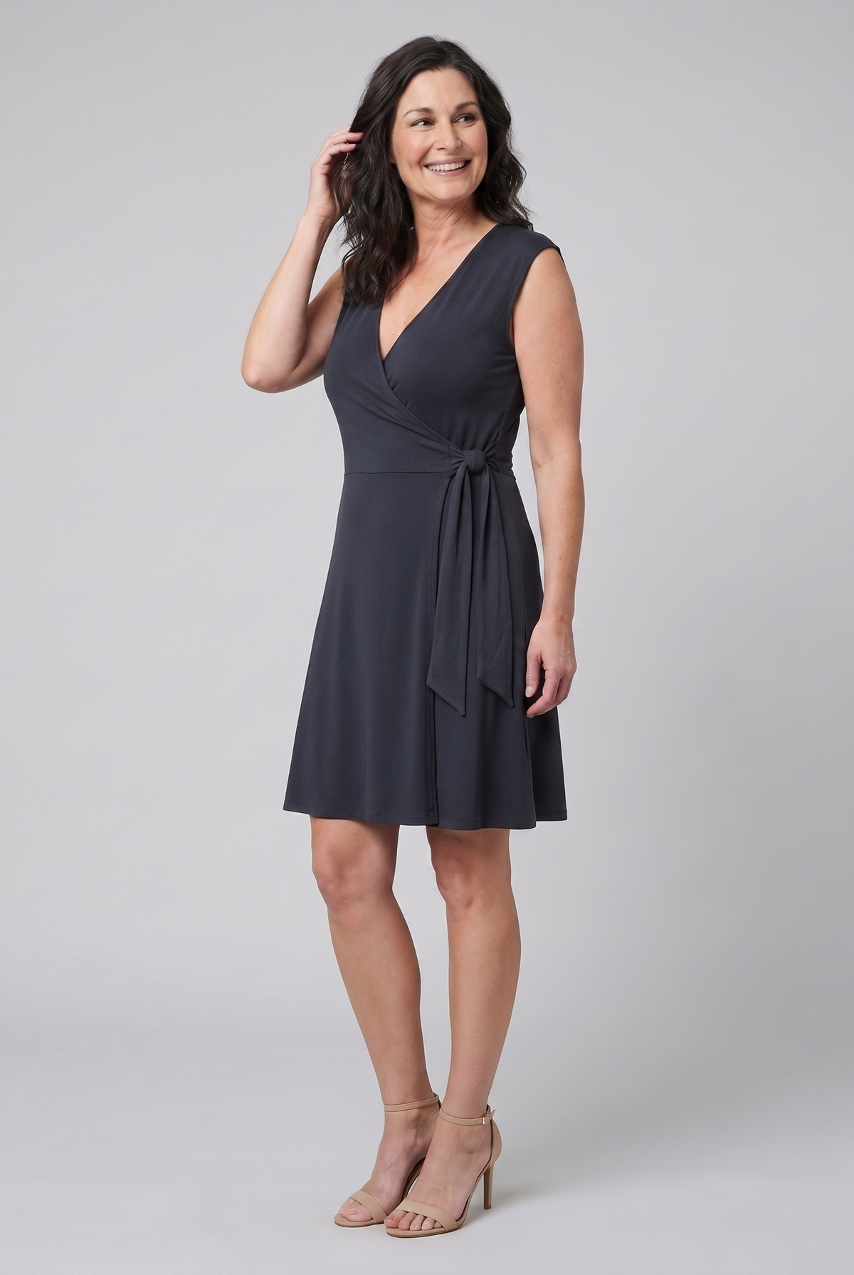 Norela Women's Dress dark modal wrap dress angled view model