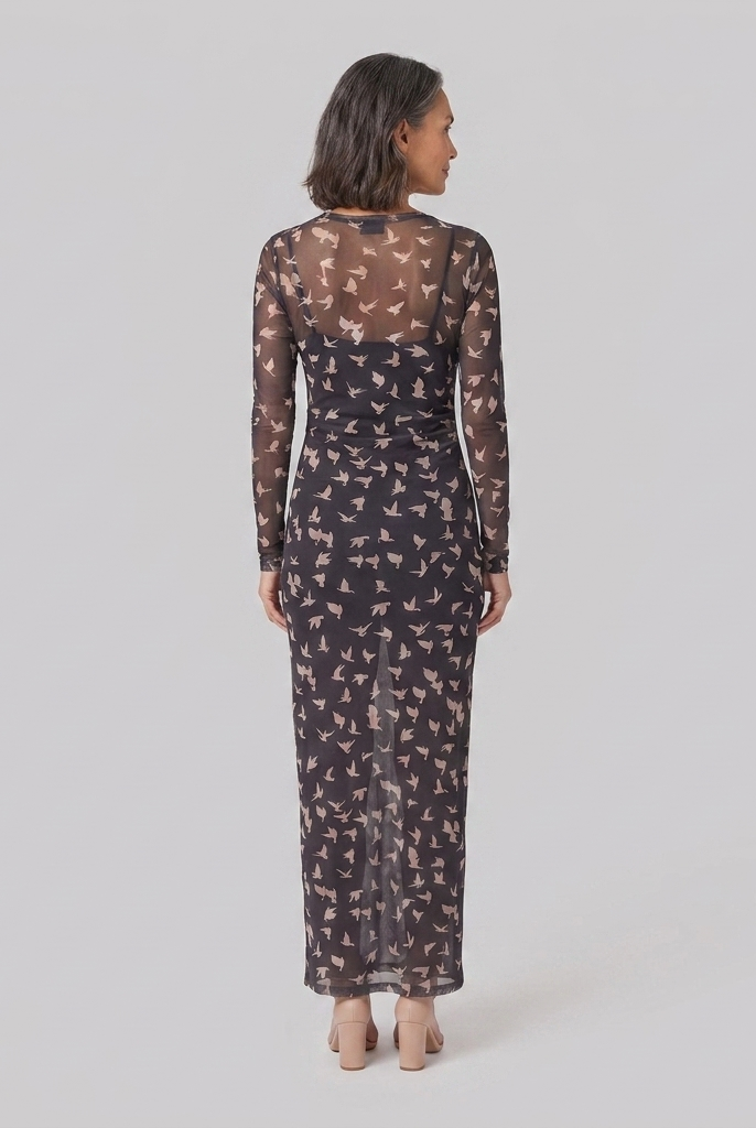 Sable Black Dress mesh long sleeve back view model