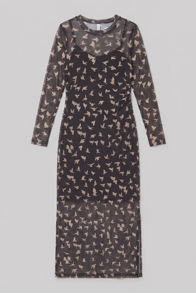 Sable Black Dress mesh long sleeve product only flat lay
