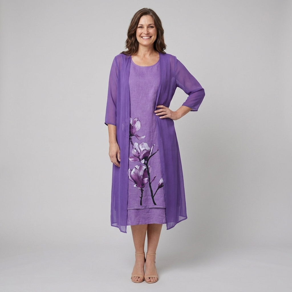 Fleur Midi Dress Set Purple - front view