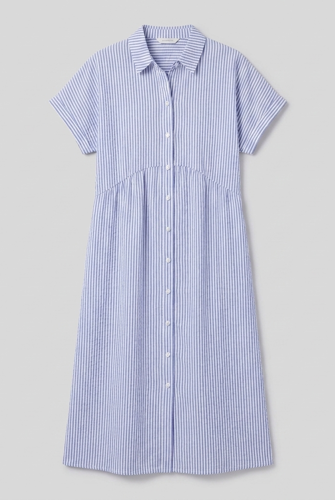 Sierra blue striped shirt dress flat lay product