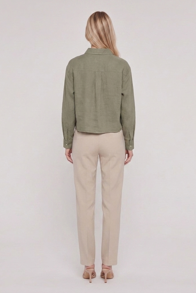 Cleo Women's Linen Shirt Forest Green - Back View