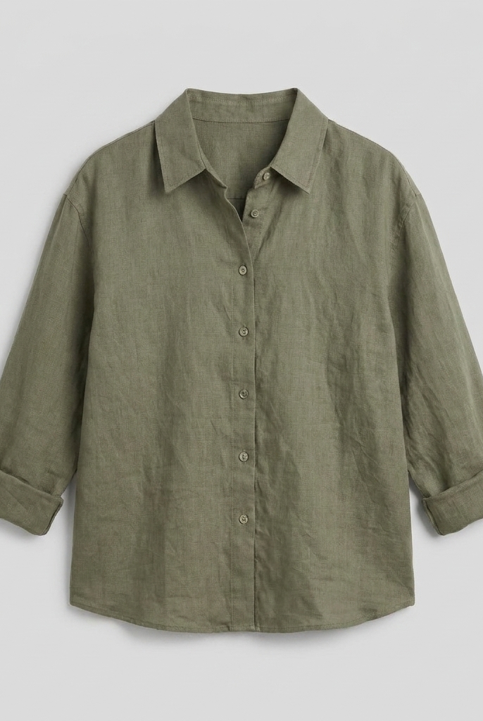 Cleo Women's Linen Shirt Forest Green - Product Flat Lay