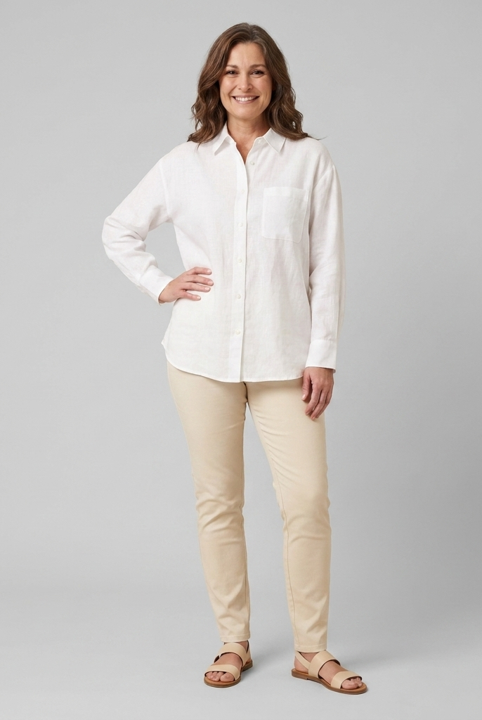 Cleo Women's Linen Shirt White - Front View