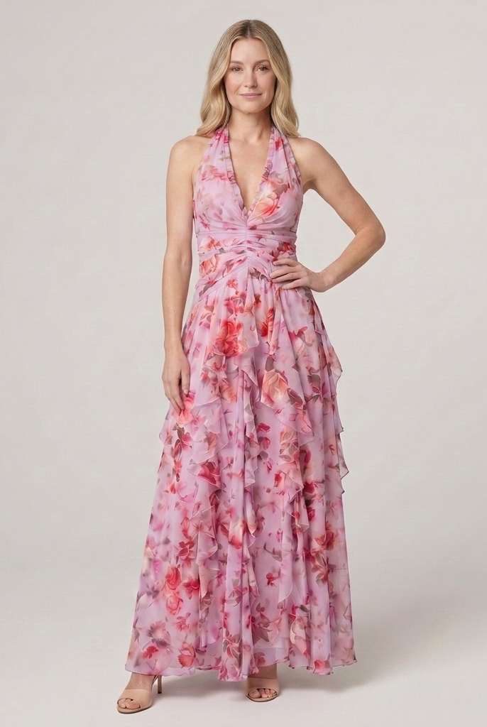 Nora Maxi Dress Pink - Front View