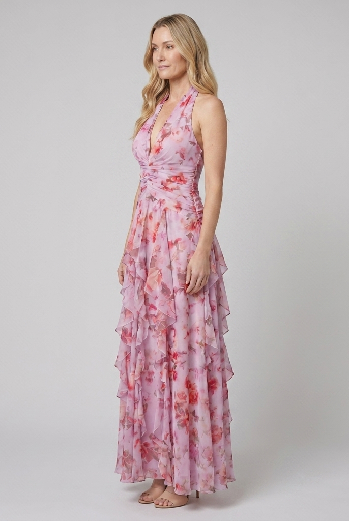 Nora Maxi Dress Pink - Side View