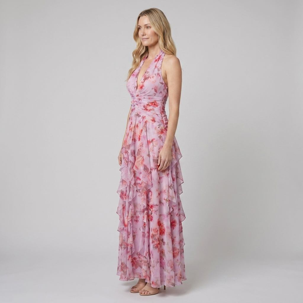Nora Maxi Dress Pink - Side View
