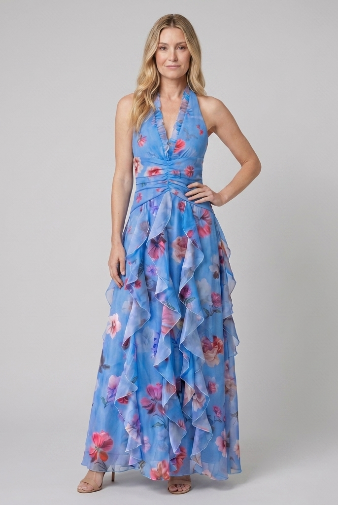Nora Maxi Dress Blue - Front View