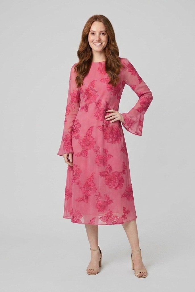Alyra Midi Dress Rose Red - Front View