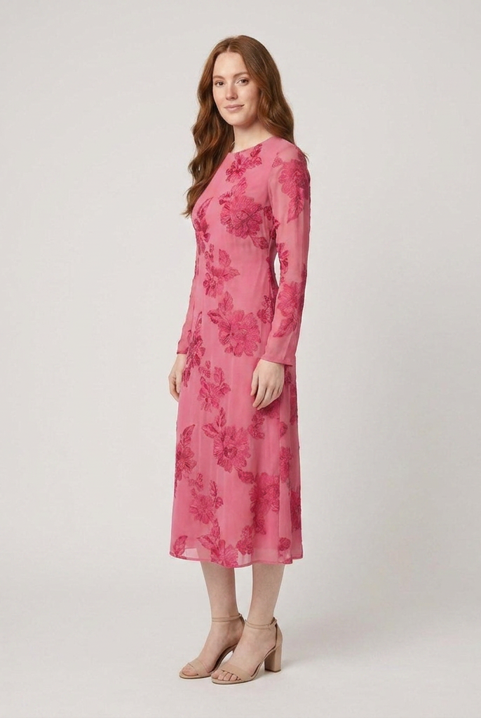 Alyra Midi Dress Rose Red - Side View