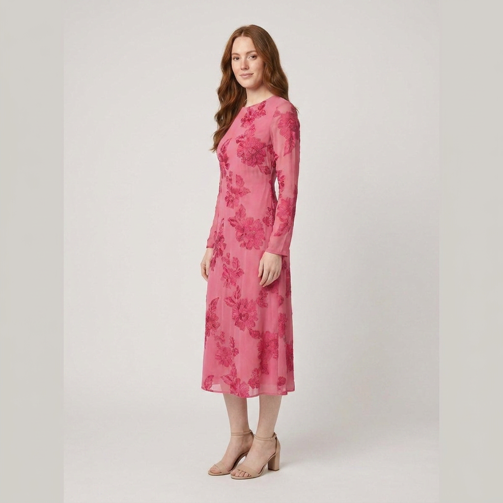 Alyra Midi Dress Rose Red - Side View