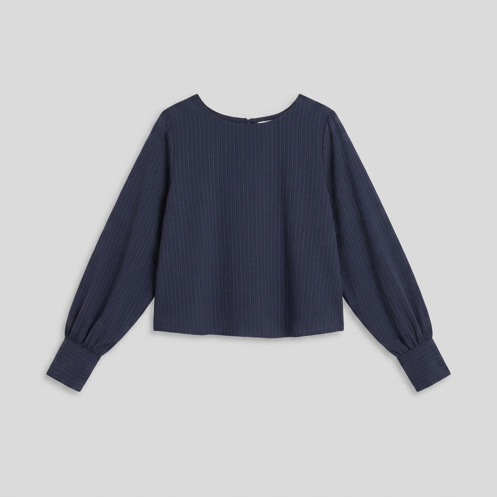 Women's Batwing Long Sleeve Ribbed Crop Top in Navy - Product Flat Lay