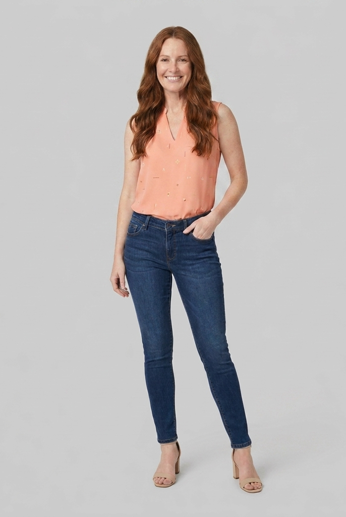 Women's Sleeveless V-Neck Blouse in Peach - Front View
