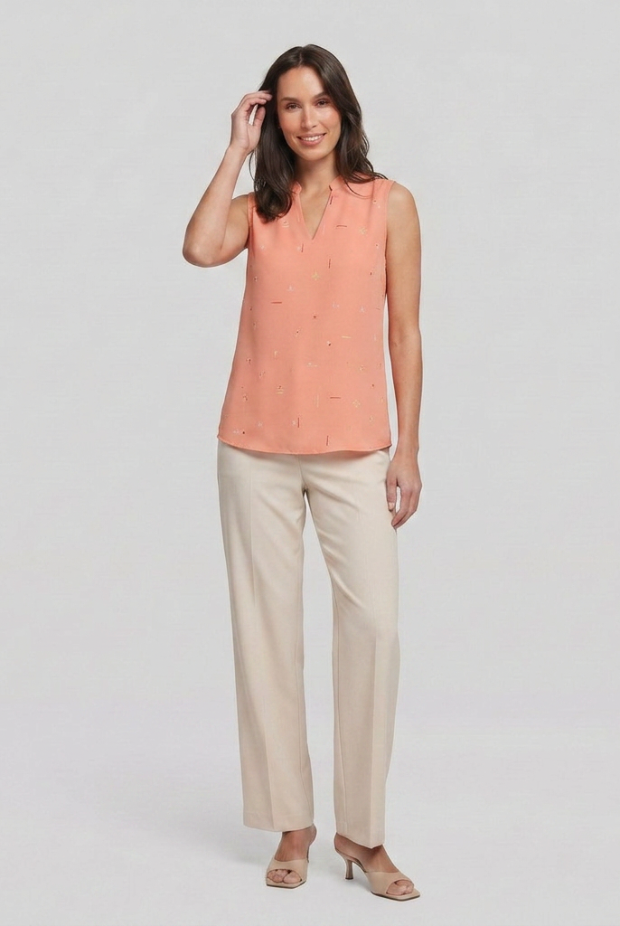 Women's Sleeveless V-Neck Blouse in Peach - Front Pose B